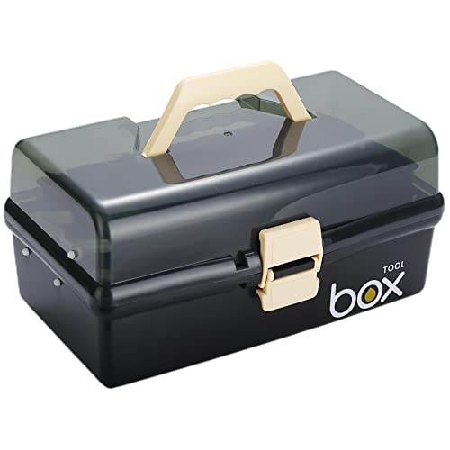 12'' Three-Layer Clear Plastic Storage Box/Tool Box, Multipurpose Organizer and Portable Handled Storage Case for Art Craft and Cosmetic (Black) - color: black, size: 1PCS