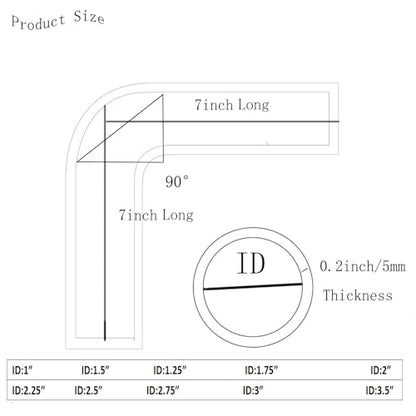 ID 3.5" 90 Degree Silicone Hose Elbow Coupler 7" Leg Length Universal 4-Ply Reinforced Silicone Straight Turbo Pipe Elbow Intake Radiator Hose - size: ID 3.5"