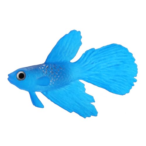 SUNGOOYUE Aquarium Decoration Silicone Fake Betta Fish Ornament 3 Inch Floating Artificial Fish with Suction Cup Look Easy Clean for Freshwater Saltwater Tank (No. 3 Blue Betta) - color: No. 3 Blue Betta