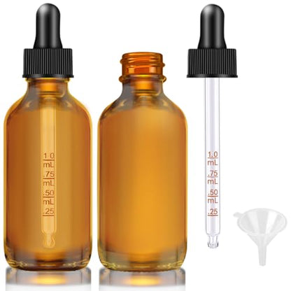 Dropper Bottle 2 oz, 2 pack Amber Glass Eye Dropper Bottles with Labels and Funnel, Tincture Bottle with Measured Dropper - Leakproof Essential Oils Bottles for Health, Personal Care & Beauty - color: Amber