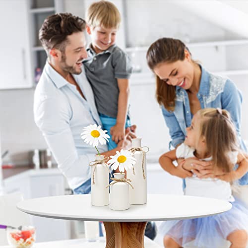 3Pcs Ceramic Vases, Rustic Decorative Flower Vases Set for Modern Farmhouse Decoration, Living Room Centerpieces and Events, Table, Bookshelf, Mantel and Entryway Decor (White)