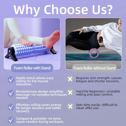 RUNWE Foam Roller with Stand - Bracket Foam Roller for Back Pain, 21 inch Trigger Point Deep Tissue Massage Roller, Medium Density Grid Bracket Foam Rollers, Leg Roller for Muscles Deep Tissue - color: Blue