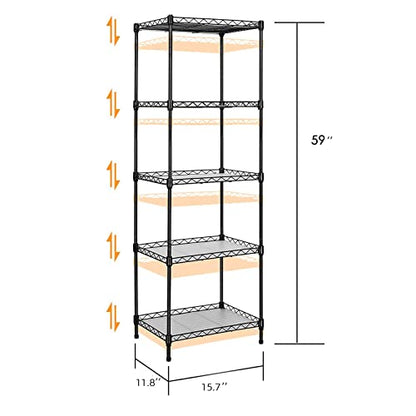 5-Tier Wire Shelving, 11.8x15.7x63in, Black - Heavy Duty Shelf - Kitchen Storage Shelves - size: 5-Black Shelf