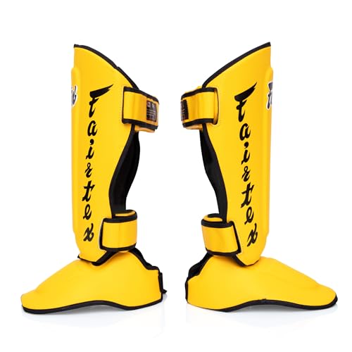 Fairtex SP7 Lightweight Shin Guards, Detachable Syntek Leather Shin Pads - color: Yellow, size: Large