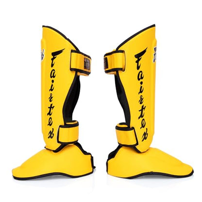 Fairtex SP7 Lightweight Shin Guards, Detachable Syntek Leather Shin Pads - color: Yellow, size: Medium