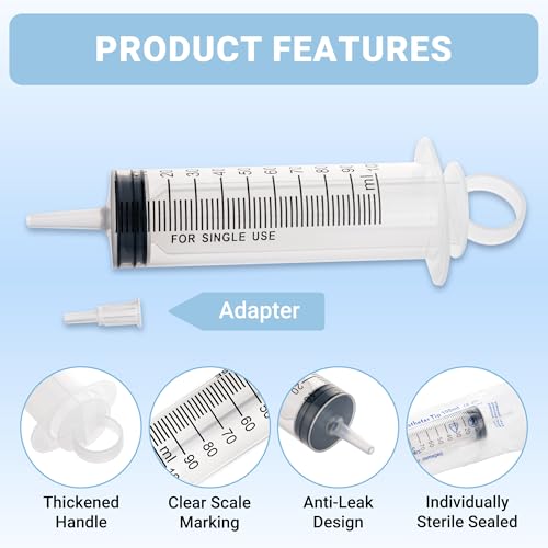 100ml Large Syringe, Plastic Syringes for Liquid with Tip Adapter, Epoxy Syringe for Scientific Labs, Oil Transfer, Plant Watering & Refilling, Individual Sealed, 5 Pack - style: 100 ML