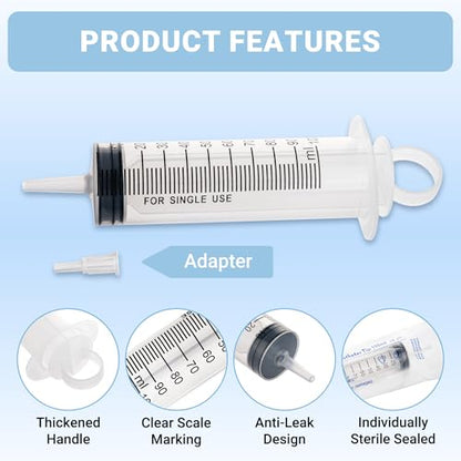 100ml Large Syringe, Plastic Syringes for Liquid with Tip Adapter, Epoxy Syringe for Scientific Labs, Oil Transfer, Plant Watering & Refilling, Individual Sealed, 5 Pack - style: 100 ML