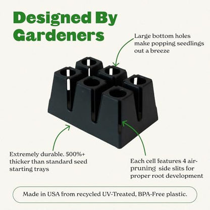 Reusable Seed Starter Tray - Easy Watering Seed Starting Trays - Gardener Friendly Plant Trays for Seedlings | UV-Treated & BPA-Free -6-Cell Seed Starting Trays - 6 Trays/Black