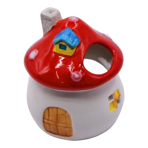 AnRui Aquarium Decoration Ceramic Fish Tank Hideout Cave Cute Mushroom Aquarium Décor Thematic Ornaments for Cichlid, Small Fish, Shrimp to Play Hide Breed Habitat, Red