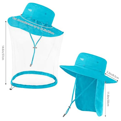 BASSDASH UPF 50+ Mosquito Sun Hat with Hidden Head Net and Neck Flap for Men Women Outdoor Fishing Hiking Camping - color: Light Sky Blue