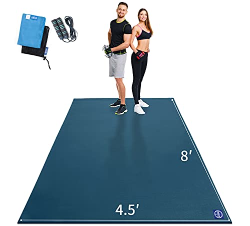 MRO Extra Large Exercise Mat For Home Gym, 8'x4.5'/7'x4.5'/6'x4.5'(7mm) Workout Mats for Gym Flooring, Non-Slip, Extra Thick Durable Cardio Mat, Ideal for Plyo, Weights, MMA, Jump Rope -Shoe Friendly - color: Blue, size: 8*4.5 FT