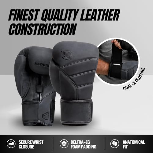 Hayabusa T3 LX Leather Boxing Gloves - color: Obsidian, size: 16oz
