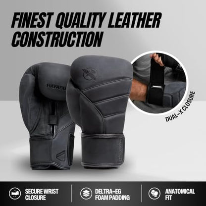 Hayabusa T3 LX Leather Boxing Gloves - color: Obsidian, size: 16oz