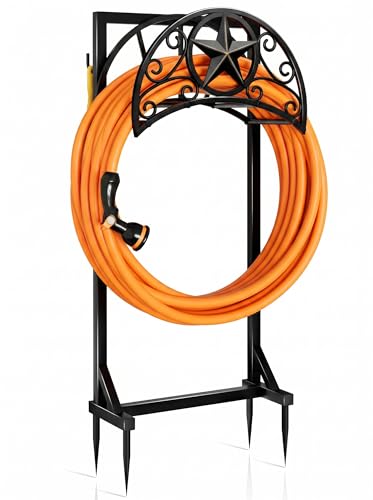 Garden Hose Holder Metal Hose Reel Detachable Outdoor Water Hose Holder Stand Holds Heavy Duty Freestanding Pool Hose Rack Storage Hanger for Outside Yard Lawn Farm, GoldStar_1 - style: GoldStar_1