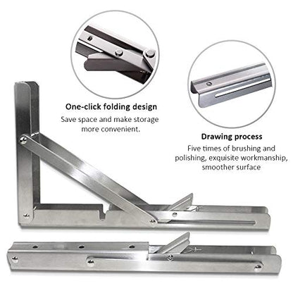 Storystore Folding Shelf Brackets - 22 Inch Heavy Duty Stainless Steel Collapsible Shelf Bracket for Bench Table, Space Saving DIY Bracket, Max Load: 550lb (2 PCS) - size: 22 Inch