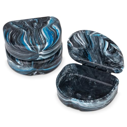 Practicon Marble Retainer Cases, Orthodontic Aligner Case, Mouth Guard Holder (3 Pack) (Black & Blue) - color: Black & Blue