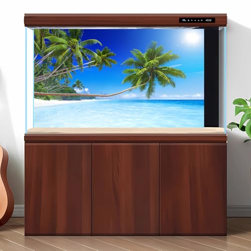 Tropical Paradise Beach Aquarium Background Ocean Island Seashore Fish Tank Background Beach Seascape Terrarium Backgrounds Sunray Blue Sky Seacoast Ocean Sea Waves Reptile Tank Backgrounds 48x24in