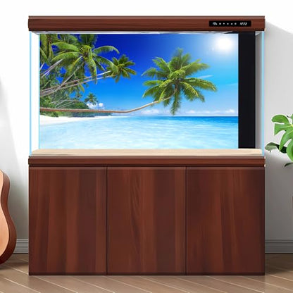Tropical Paradise Beach Aquarium Background Ocean Island Seashore Fish Tank Background Beach Seascape Terrarium Backgrounds Sunray Blue Sky Seacoast Ocean Sea Waves Reptile Tank Backgrounds 48x24in