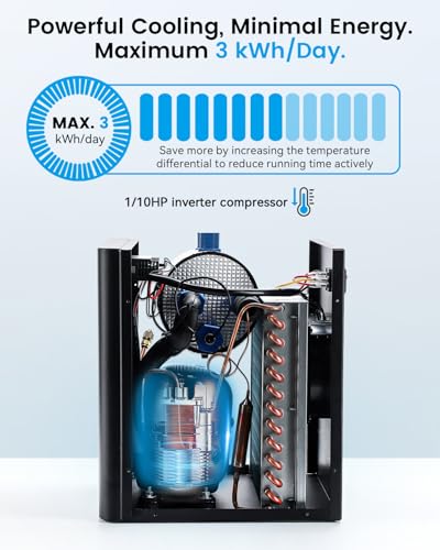 1/10 HP Aquarium Chiller 42 Gallon 160L Water Cooling System | Quiet Compressor Refrigeration, Includes Pump and Tubing, 110V, Ideal for Hydroponics, Axolotl and Reef Tanks
