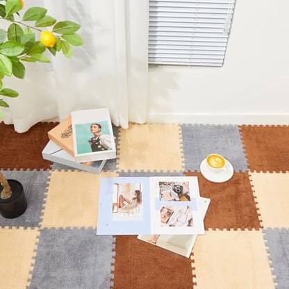 Amylove 36 Pcs Foam Interlocking Carpet Tiles,Apricot, Coffee, Gray - color: Apricot, Coffee, Gray