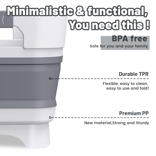Collapsible Dish Basin with Drain Plug, 9L(2.4Gal) Capacity, Space Saving Portable Sink for Baby bottle, Kitchen, Camping& RV, Gray