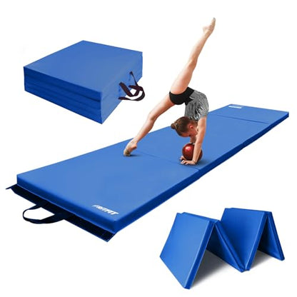 RitFit Upgraded Folding Exercise Mat, 2 Inch Thick Gymnastics Mat - color: Blue(2' x 8')