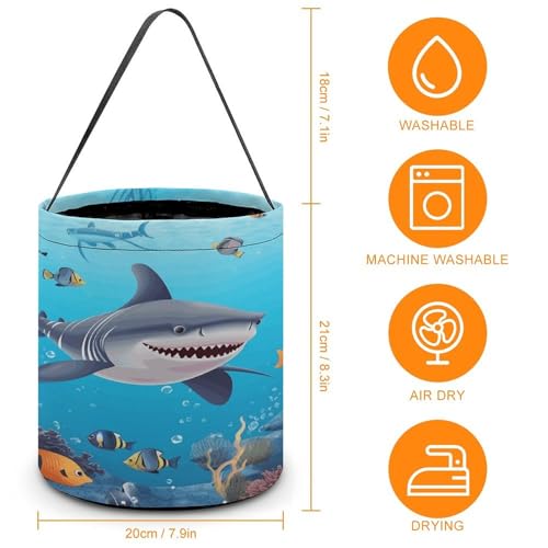 Halloween Trick Or Treat Bags With Handles Collapsible Candy Bucket Reusable Fish Ocean Theme Printed Goody Bucket For Holiday Party Gifts - color: Fish Ocean Theme
