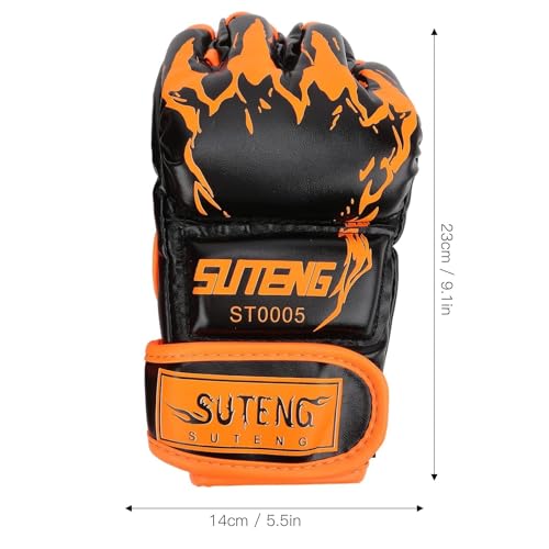 HERCHR MMA Gloves, Professional MMA Fingerless Gloves PU Leather Punching Bag Sanda Boxing Gloves for Punching Bag Sparring Muay Thai Karate - color: black orange