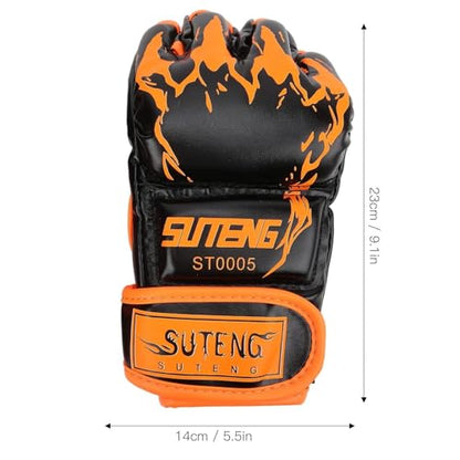 HERCHR MMA Gloves, Professional MMA Fingerless Gloves PU Leather Punching Bag Sanda Boxing Gloves for Punching Bag Sparring Muay Thai Karate - color: black orange