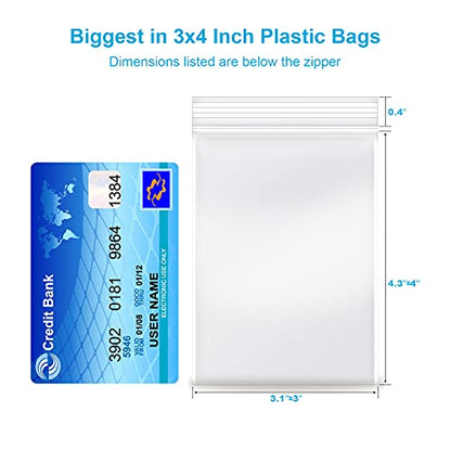 200 Pcs Small Plastic Bags, 3 x 4 inch Clear Jewelry Bags, Resealable Zipper, Transparent - size: 3" x 4"