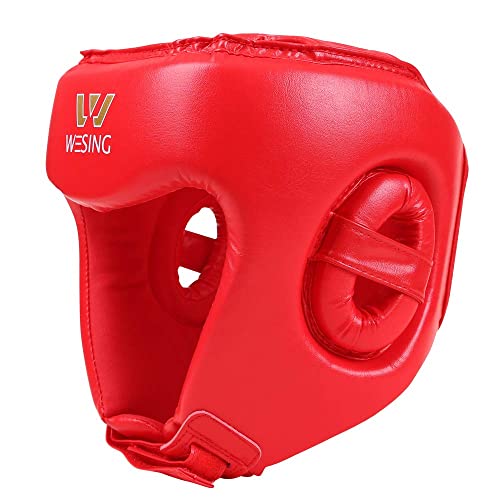 Wesing Professional Boxing Headgear Muay Thai Martial Arts Training Sparing Headgear Without Cheeks - color: Red, size: XX-Large