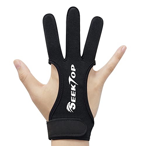 Seektop Archery Gloves Shooting Hunting Leather Three Finger Protector - color: Black, size: Medium