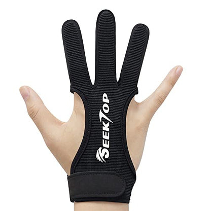 Seektop Archery Gloves Shooting Hunting Leather Three Finger Protector - color: Black, size: Medium