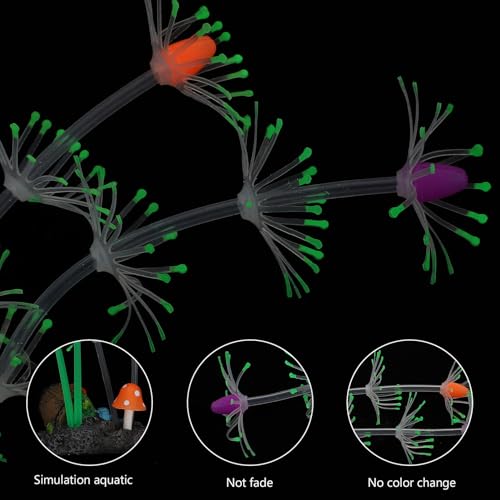 TEHAUX Aquarium Water Grass Artificial Plant Fluorescent Green Silicone Vivid Simulation Underwater Decor for Fish Tank Landscape Accessory