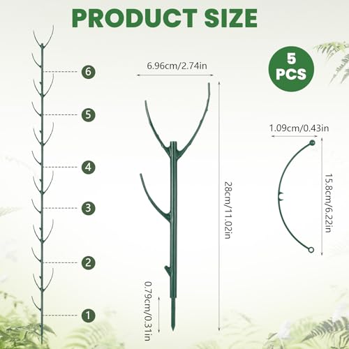 5 Pack Monstera Plants Support Stackable Plant Support Stakes Pothos Climber Supports Vine Plant Sticks Stakes with Plants Clips Ties for Indoor Outdoor Vine Orchid Perfect Moss Pole Replacement