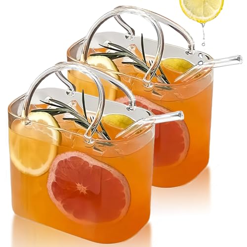 Drinking Purse Glass, Glass Purse for Drinks, Glass Purse for Drinks with Straw, Decorative Fish Bowl Vase with Straw, For Fruit Juice, Tea, Flowers (2pcs) - color: 2pcs