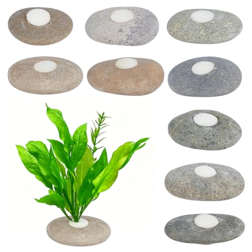 10-Pack River Stone Plant Weights, Natural Aquarium Stone Anchors with 0.89inch Thru Hole, Palm Sized Flat Base, No Float Up for Carpet Plants Shrimp Tank