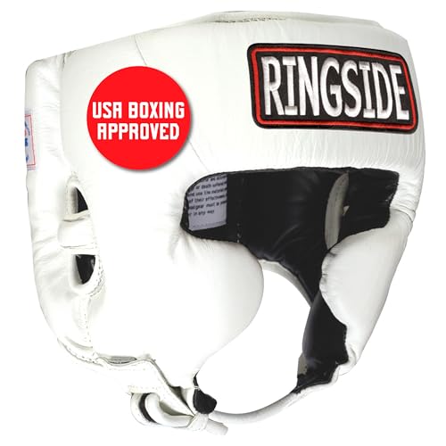 Ringside Competition Boxing Muay Thai MMA Sparring Head Protection Headgear with Cheeks - color: White, size: Medium