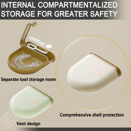 Retainer Case with Vent Holes, Pull-out Slim Denture baths | Compatible with Invisalign, Mouth Guard Set, Fashion Orthodontic Retainer Case with Retainer Removal Tool and Brush - color: Green