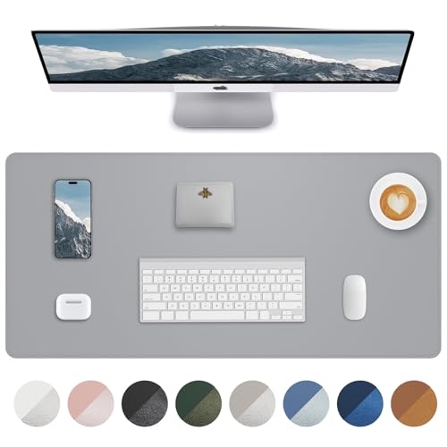 Leather Desk Pad Protector, Mouse Pad, Office Mat, Non-Slip PU Leather Blotter, Laptop Pad, Waterproof Writing Pad for Office and Home (Light Grey, 31.5" x 15.7") - color: Light Grye, size: 31.5" x 15.7"