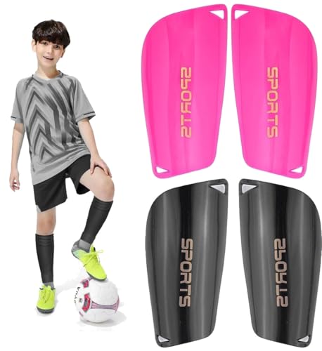 2 Pair Soccer Shin Guards Kids Youth, Shin Pads for 3-15 Years Old Boys and Girls Football Games EVA Cushion Protection Reduce Shocks and Injuries Lightweight Equipment - color: Black and Rose Red, size: Small