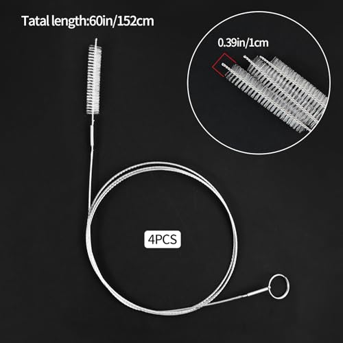 60 Inches Extra Long Straw Cleaner Brush - White Pipe Cleaners for Kegerator, Feeding Tube, Siphon Hose, Sunroof Drain, Refrigerator Drain and Water Pipes - 4PCS (White)