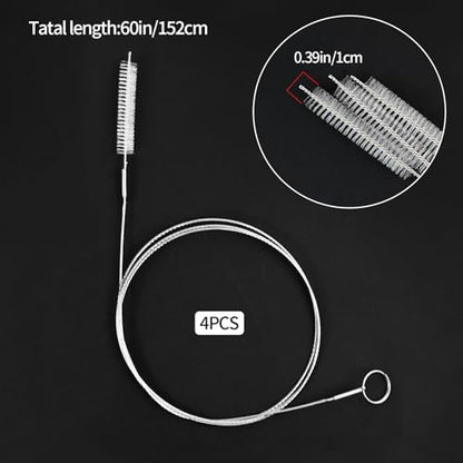 60 Inches Extra Long Straw Cleaner Brush - White Pipe Cleaners for Kegerator, Feeding Tube, Siphon Hose, Sunroof Drain, Refrigerator Drain and Water Pipes - 4PCS (White)