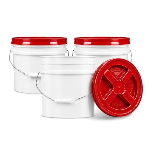 3.5 Gallon Bucket with Lid - Food Grade Bucket with Airtight Gamma Seal Screw-On Lid, 90 Mil Heavy Duty HDPE Plastic, BPA Free, for Bulk Food Storage, Made in USA - Red, 3 Packs - color: Red, size: 3 Packs