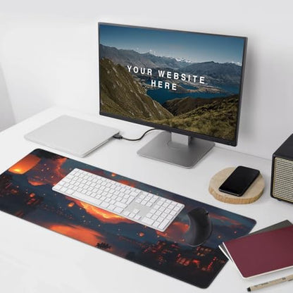 XXL Gaming Mouse Pad 35.4 x 15.7 Inch, Large Desk Mousepad with Moonlit Asian Landscape Design, Water-Resistant Surface, Stitched Edges, Non-Slip Rubber Base Desk Mat - color: Moonlit Asian Landscape