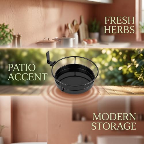 2 Pcs Wall Mounted Plant Holders, Wall Hanging Metal Flower Pot Racks, Floating Plant Shelves with Ring and Base, Indoor Outdoor Decorative Planter Stands for Garden, Porch, Patio