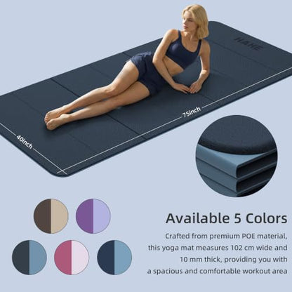 HAHE Extra Wide Folding Exercise Mat 75"x40"x0.4" TPE Fitness Mat | High Density Foldable Yoga Mat, Non-Slip Yoga Mat for Home Gym, Strength Training, Travel, 7-Fold Portable for Women, Men - color: Gray & Haze Blue