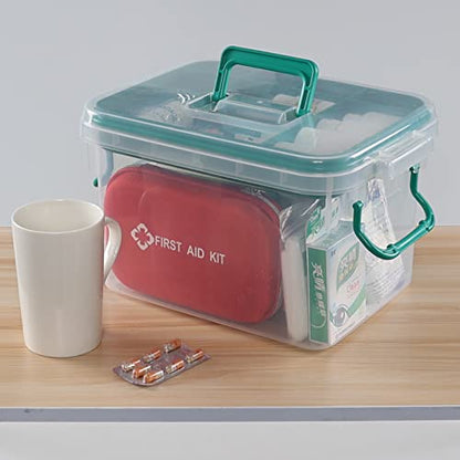 Clear First Aid Box Organizer with Compartments, Plastic Family Medical Supplies Storage Box