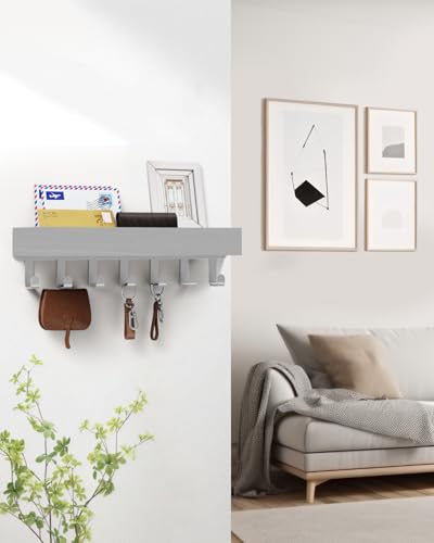 Key Holder Wall Mount Magnetic Adhesive - Key Hooks Rack with shelf - color: Gray, size: Large