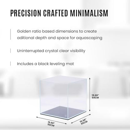 UNS Ultra Clear Rimless Tank - 33GAL | 125L - 19.68x19.68x19.68 | 50x50x50 CM, 8mm Glass Thickness, Leveling Mat Included - Low Iron, High Clarity Fish Tank w/ 45° Mitered Edge - [50C]